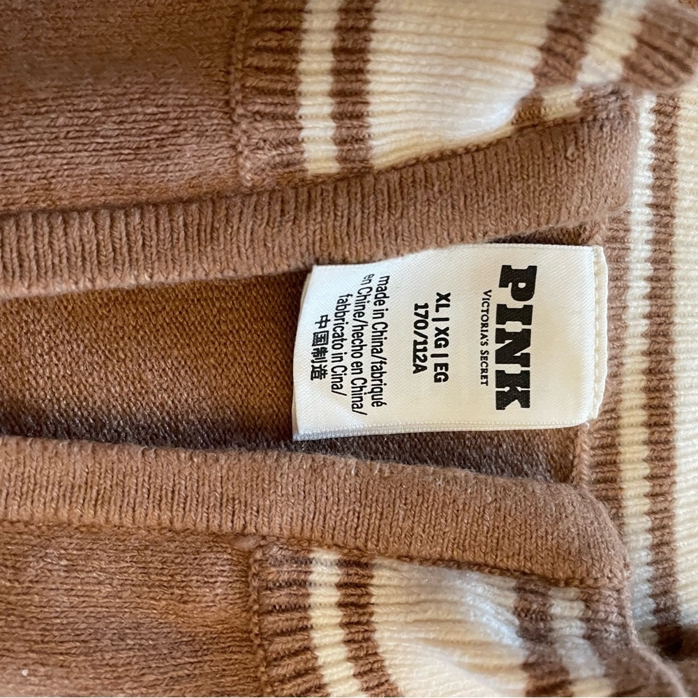 PINK Victoria's Secret Brown Sweater with White Stripes - Picture 2 of 3